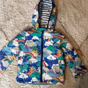 Mini Boden Blue Rainbow & Cloud Hooded Raincoat